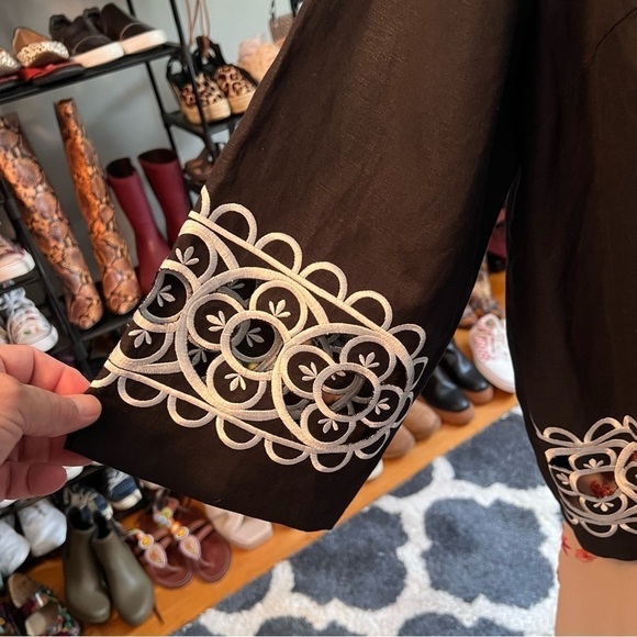 BOB MACKIE Floral Embroidered Cut-Out Linen Jacket - Picture 8 of 8